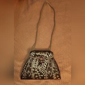 Vintage Brown Gold Victor Costa Convertible Tapestry Jacquard Crossbody Shoulder